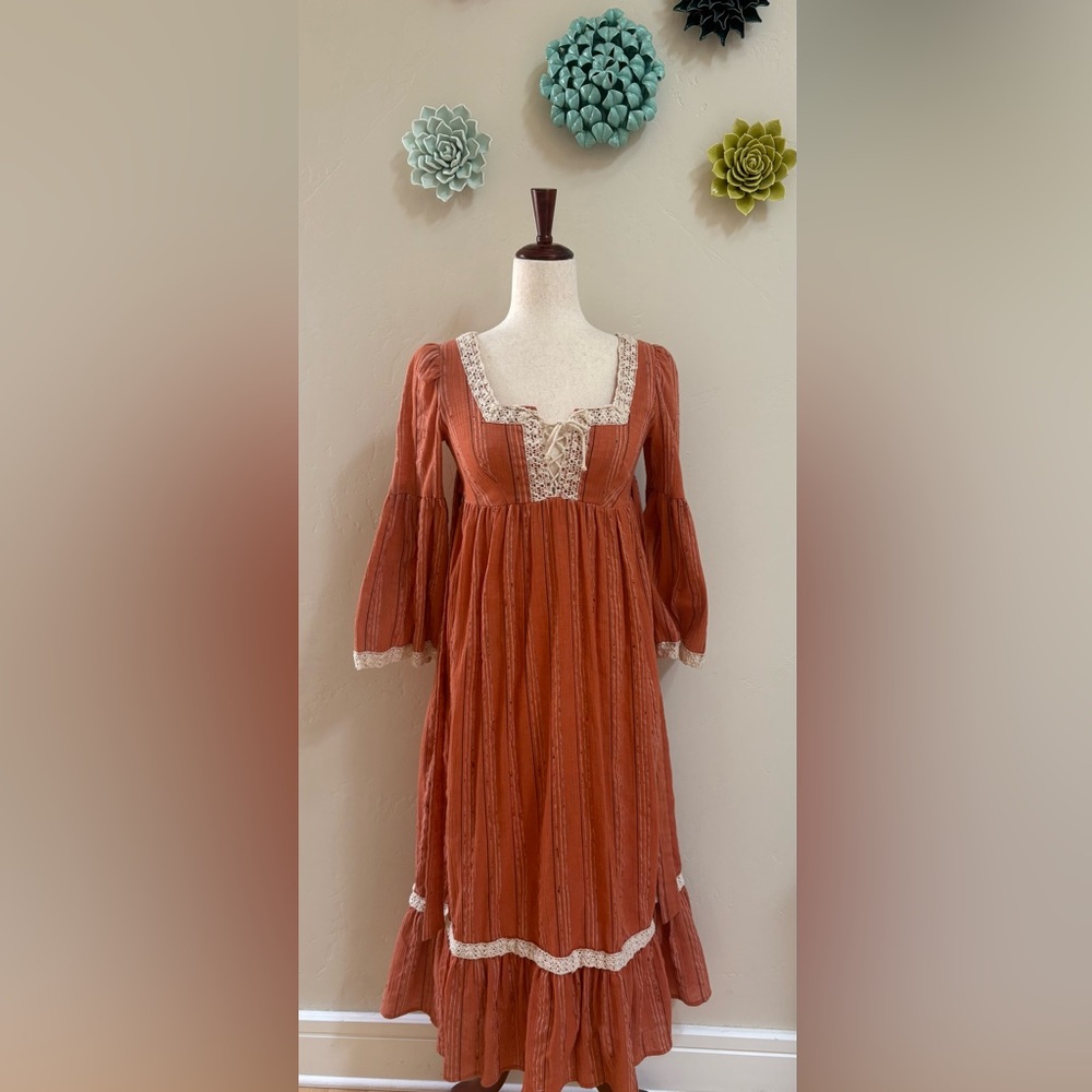 Amazing vintage 70s Roberta California terracotta muslin prairie dress 🧡 S
